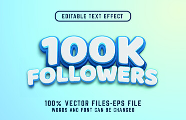 100k followers 3d text effect. editable text effect premium vectors