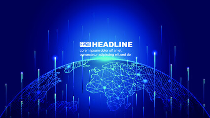 Dots and lines linked to the earth dawn rising ray Internet technology vector background