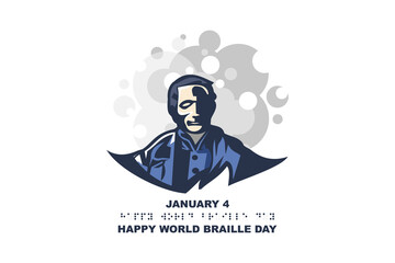 January 4. Happy World Braille Day vector illustration. Suitable for greeting card, poster and banner. 