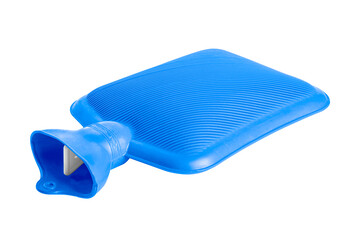 Blue hot water bag on white background.