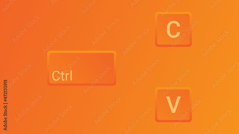 Aufkleber keyboard keys Ctrl C and Ctrl V, copy and paste the key shortcuts. Computer icon on orange background