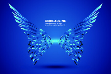 Blue fragments form abstract vector shapes of butterfly shapes or wings