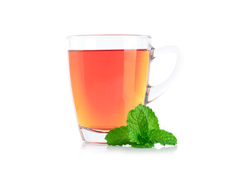 Cup of tea with mint isolated on white background.
