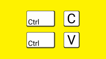 keyboard keys Ctrl C and Ctrl V, copy and paste the key shortcuts. Computer icon on yellow background