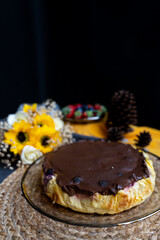 Chocolate cake on clear plate