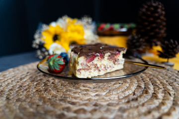 Slice of strawberry chocolate cake