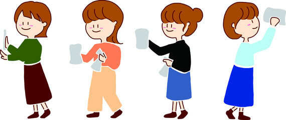 拭き掃除をする女性