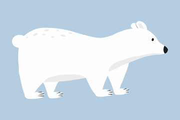 Polar bear illustration isolated on blue background. Cute hand drawn polar bear in cartoon style.