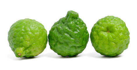 Fresh three bergamot fruit on white background.