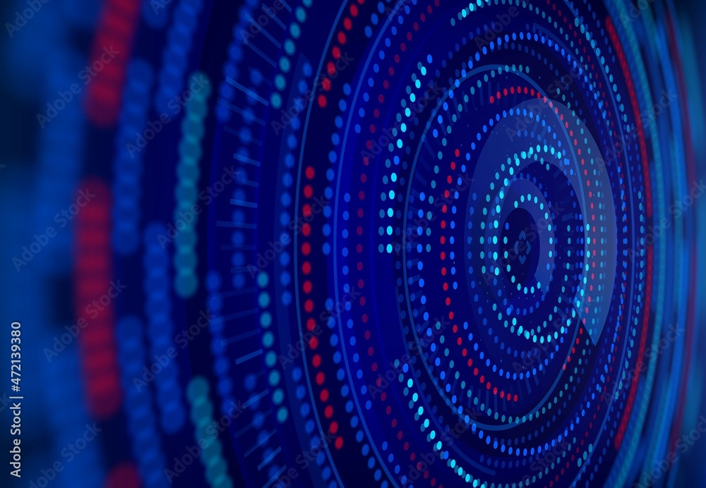 Aufkleber Big data information screen background, analysis and decision making technology. Abstract vector backdrop with radiant circles and dots perspective view. Futuristic technology background