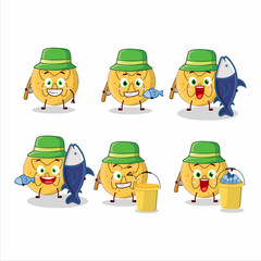 A fisherman dalgona candy butterfly cartoon picture catch a big fish