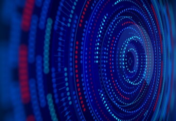 Big data information screen background, analysis and decision making technology. Abstract vector backdrop with radiant circles and dots perspective view. Futuristic technology background