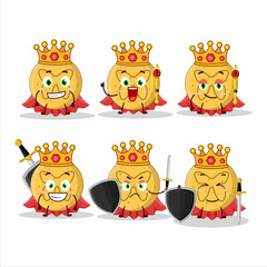 A Charismatic King dalgona candy butterfly cartoon character wearing a gold crown
