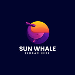 Vector Logo Illustration Sun Whale Gradient Colorful Style.