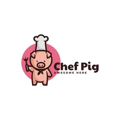 Vector Logo Illustration Chef Pig Gradient Colorful Style.