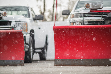 Winter Weather Ready Snow Plow Pickup Trucks - obrazy, fototapety, plakaty