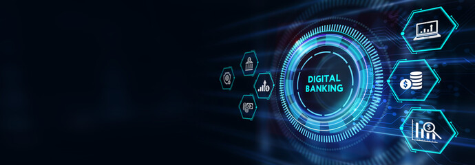 Business, technology, internet and networking concept. digital banking on the virtual display. 3d illustration