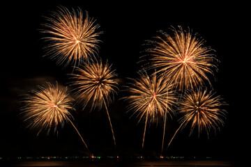 Colourful fireworks on the dark sky for celebration and festival party Christmas and New year