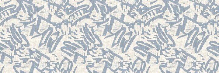 Seamless two tone hand drawn brushed effect pattern border swatch. High quality illustration. Collage of minimal drawings arranged in a seamless pattern with fabric texture overlay. Rough scribble.