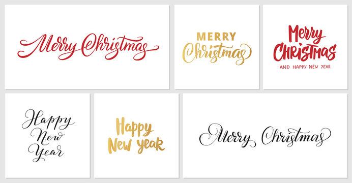 Christmas and New year calligraphy. Hand drawn Merry Christmas text. Winter season holiday typography. For celebration cards, social media banners, party posters, gift tags, photo overlays.