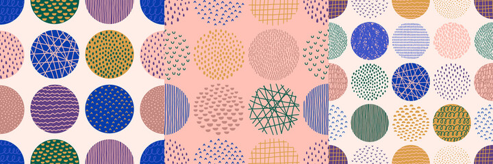 Hand Drawn Circle Shapes Pattern in a Contemporary Style of Dots, Drops, Strokes, Arcs, Ticks, Line. Vector