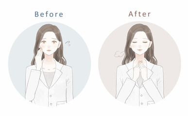 困っている女性医師と安心している女性医師のセット