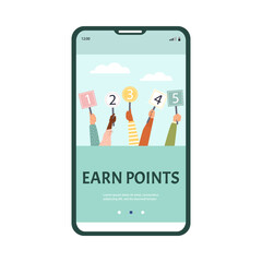 Earn points concept for onboarding mobile page, flat vector illustration.