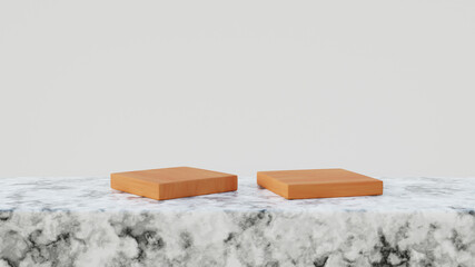 3d illustration rendering podium blank with board wood and marble texture