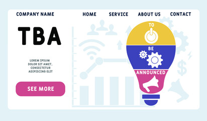 TBA - To Be Announced acronym. business concept background.  vector illustration concept with keywords and icons. lettering illustration with icons for web banner, flyer, landing 