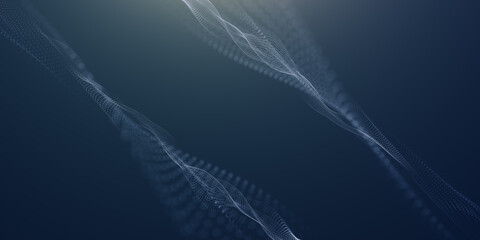 Abstract particular digital background hi-tech and scientific technology data line connect. particular wave dynamic mesh big data technology illustration background. 3d render particular line bg.