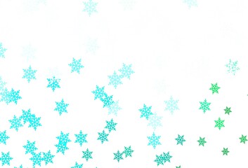 Light Green vector background with beautiful snowflakes, stars.