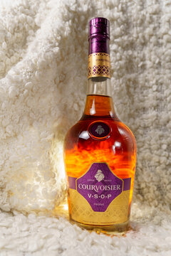Tyumen, Russia-November 27, 2021: Courvoisier VSOP Cognac. Courvoisier is a brand. The production is based in the town of Jarnac, France.