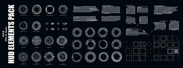 Big set HUD technology elements. Circular pointers, targets for game user interface HUD. Personal...