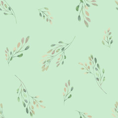 Spring foliage. Seamless pattern in a watercolor style. Background for fabric, wallpaper, postcards.