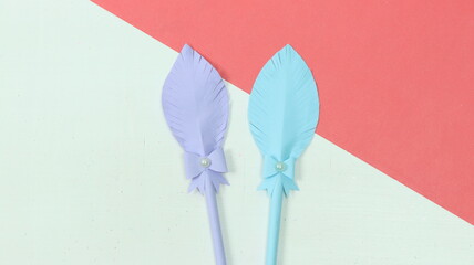 Cute Decorated Feather Pen with Paper in Different Colors