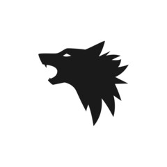 Roaring wolf head silhouette. Vector flat animal silhouette. Wild simple logo. Free animal.