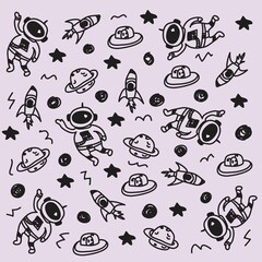 Vector illustration of space doodle seamless pattern