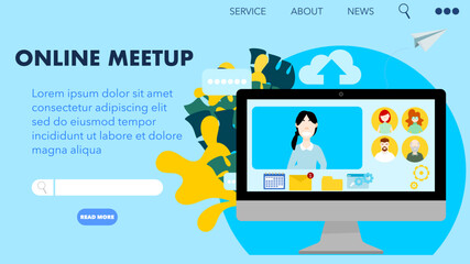 Online meetup concept.Vector illustration design for page and web.Team meeting propose ideas and plan.Flat design