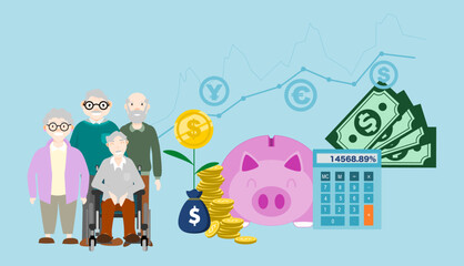 Savings for retirement investments. Flat design vector illustration.