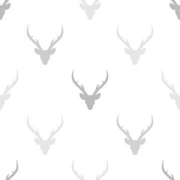 seamless winter pattern with grey silhouette of deer head with antlers. vector flat Christmas ornament
