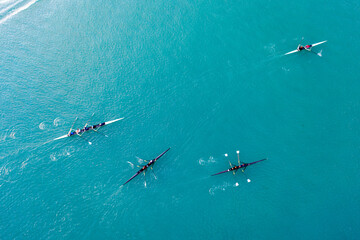 Rowers jockey for position after rounding the Western tip of Belle Isle Park in the Detroit River. 
