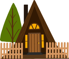 illustration of a triangular wooden house. Vector illustration