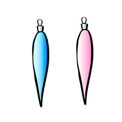 Set of vector colorful bright long hanging toys for xmas tree, flat style. Clipart for Merry Christmas and New Year