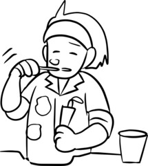 歯を磨く女性 白黒