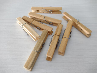 wooden clothespin on white background