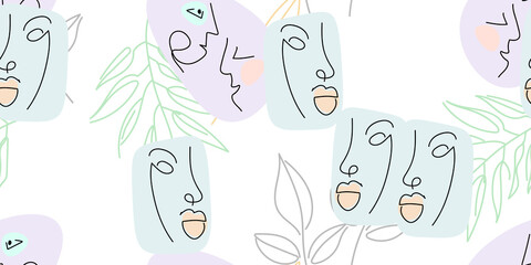 Face line pattern. Minimal art one line drawing.