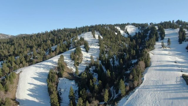 Big Bear Ski Resort Aerial Shot San Bernardino Mountains Forward California USA