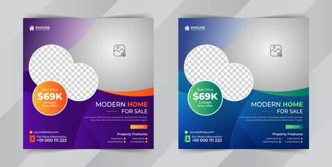 Real estate home for sale square advertising  banner template design.
