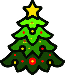 Christmas Tree, Set of Christmas trees, modern colorful flat Icon Isolated on white background