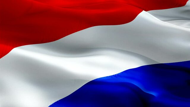 Dutch flag. 3d Netherlands sign waving video. Flag of Netherlands holiday seamless loop animation. Dutch flag silk HD resolution Background. Holland flag Closeup 1080p HD video for Independence Day,Vi